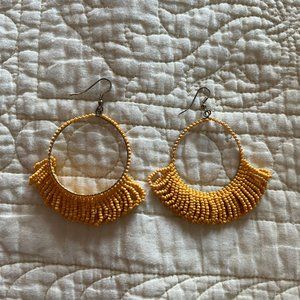 golden ✸ gorgeous beaded fringe hoop boho earrings